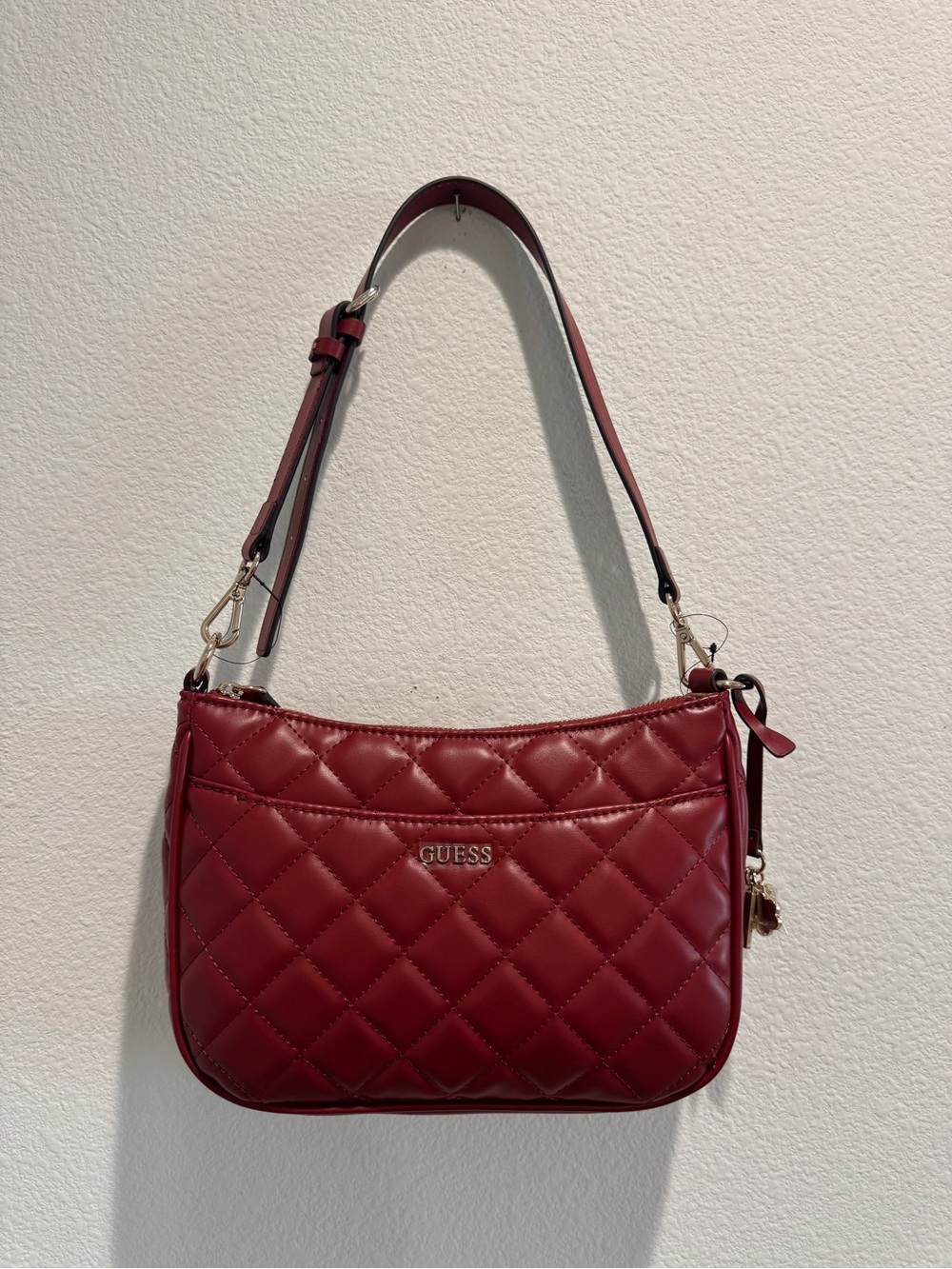 GUESS Quilted Burgundy Shoulder Bag
